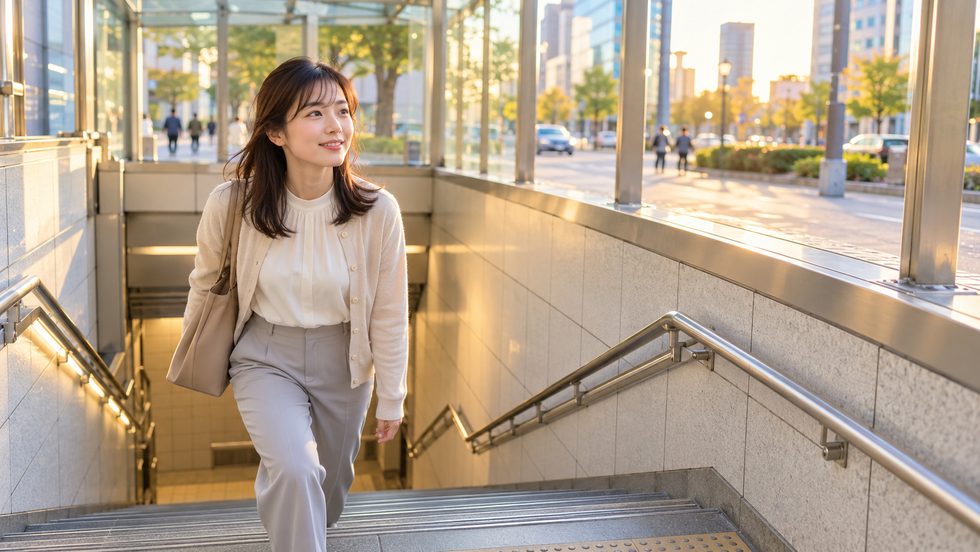 すすきの駅の出口から地上へ向かう通勤風景(札幌・地下鉄南北線)